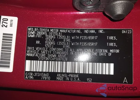 2023 Toyota Sienna Xle from USA, damaged, VIN 5TDYSKFC4PS087628